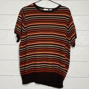 Villager Liz Claiborne Short Sleeve Sweater Striped Banded Plus Size Women 2 XL